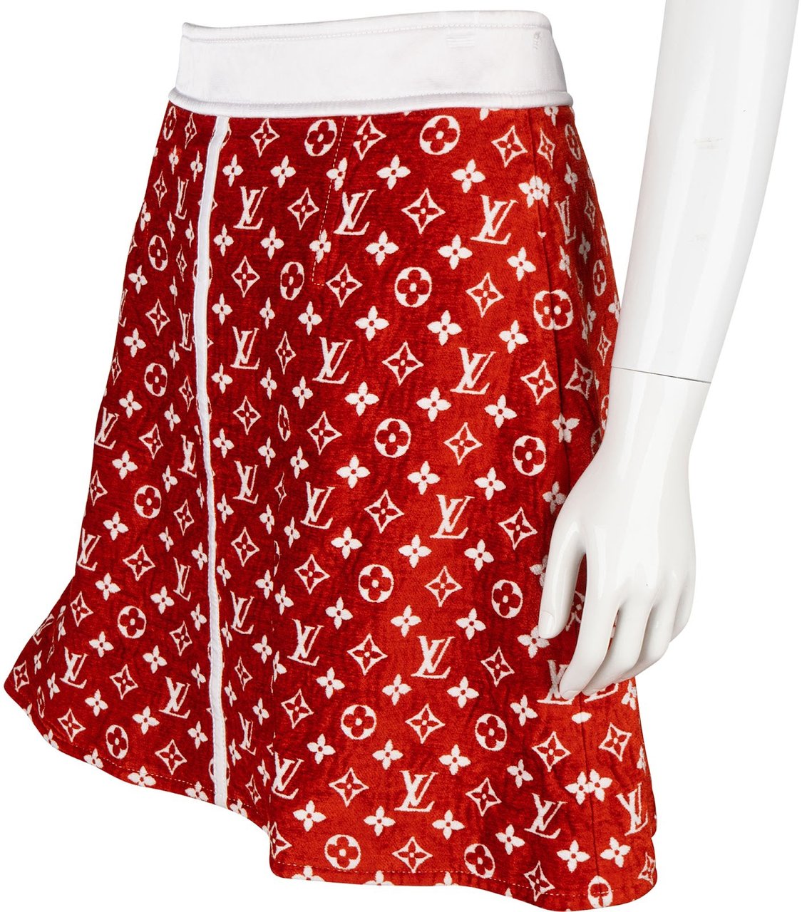 Louis Vuitton Red Monogram Velours A-Line Skirt (FR40) Rood