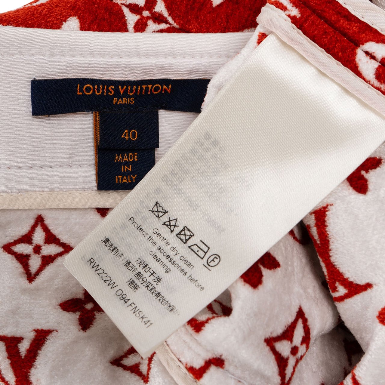 Louis Vuitton Red Monogram Velours A-Line Skirt (FR40) Rood