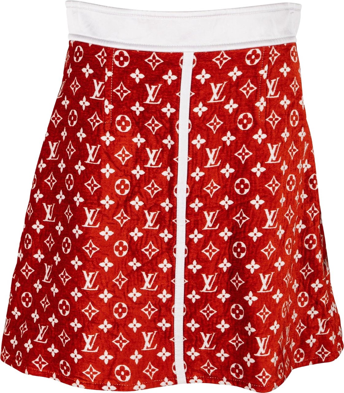 Louis Vuitton Red Monogram Velours A-Line Skirt (FR40) Rood