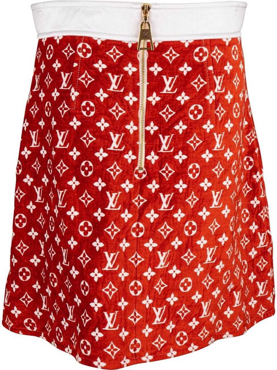 Louis Vuitton Red Monogram Velours A-Line Skirt (FR40) Rood