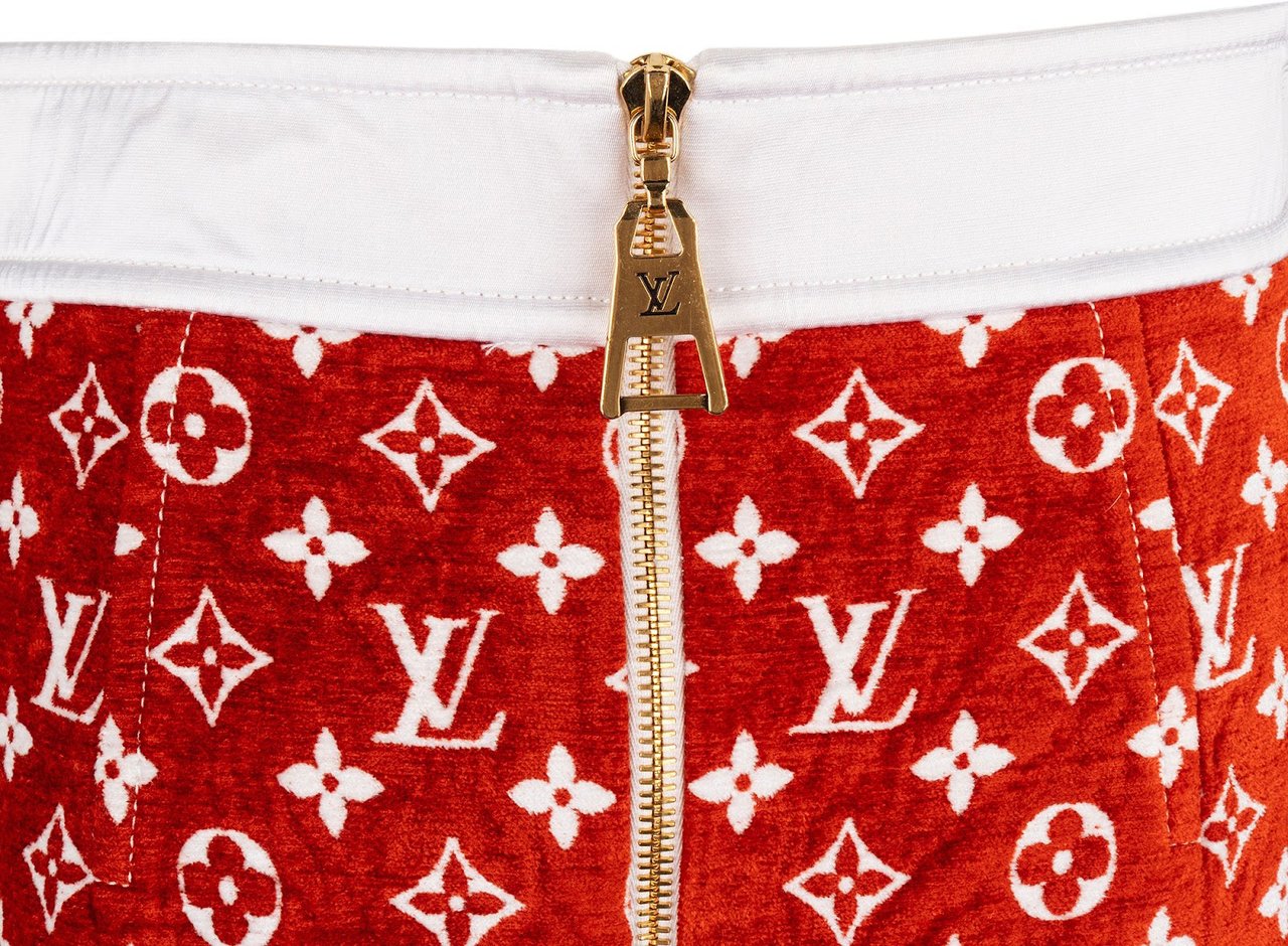 Louis Vuitton Red Monogram Velours A-Line Skirt (FR40) Rood