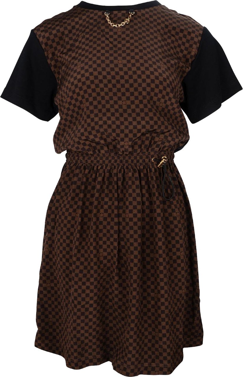 Louis Vuitton Monogram Damier Ebene Cotton Chain Detail Drawstring Shirt Dress (XS) Bruin