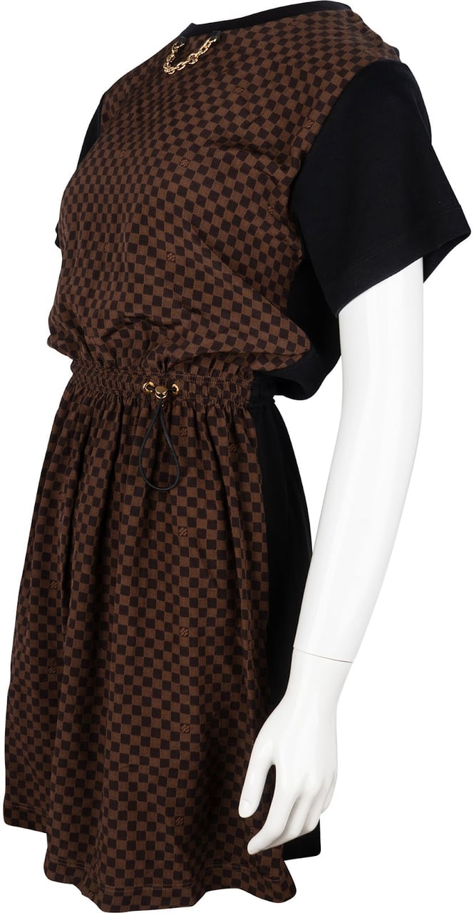Louis Vuitton Monogram Damier Ebene Cotton Chain Detail Drawstring Shirt Dress (XS) Bruin