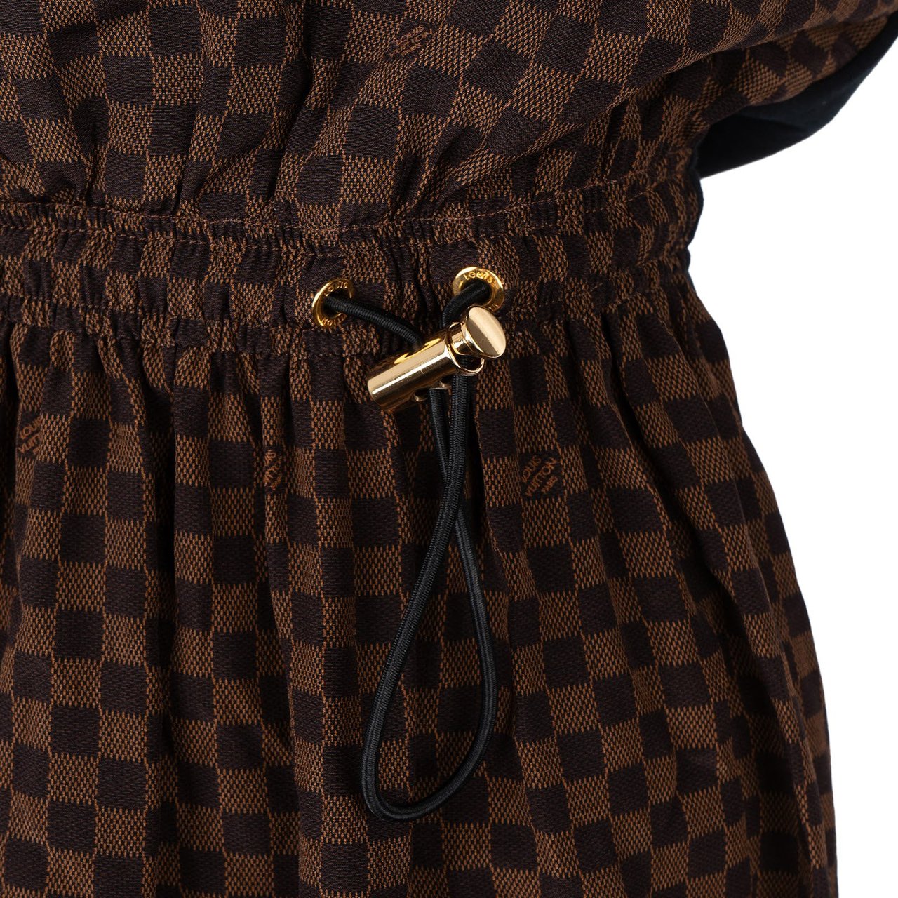 Louis Vuitton Monogram Damier Ebene Cotton Chain Detail Drawstring Shirt Dress (XS) Bruin