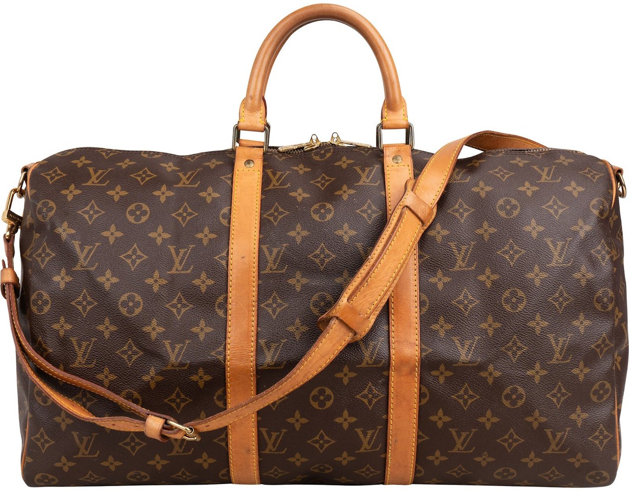 Louis Vuitton Monogram Canvas Keepall 50 Bandoulière Travel Bag Bruin