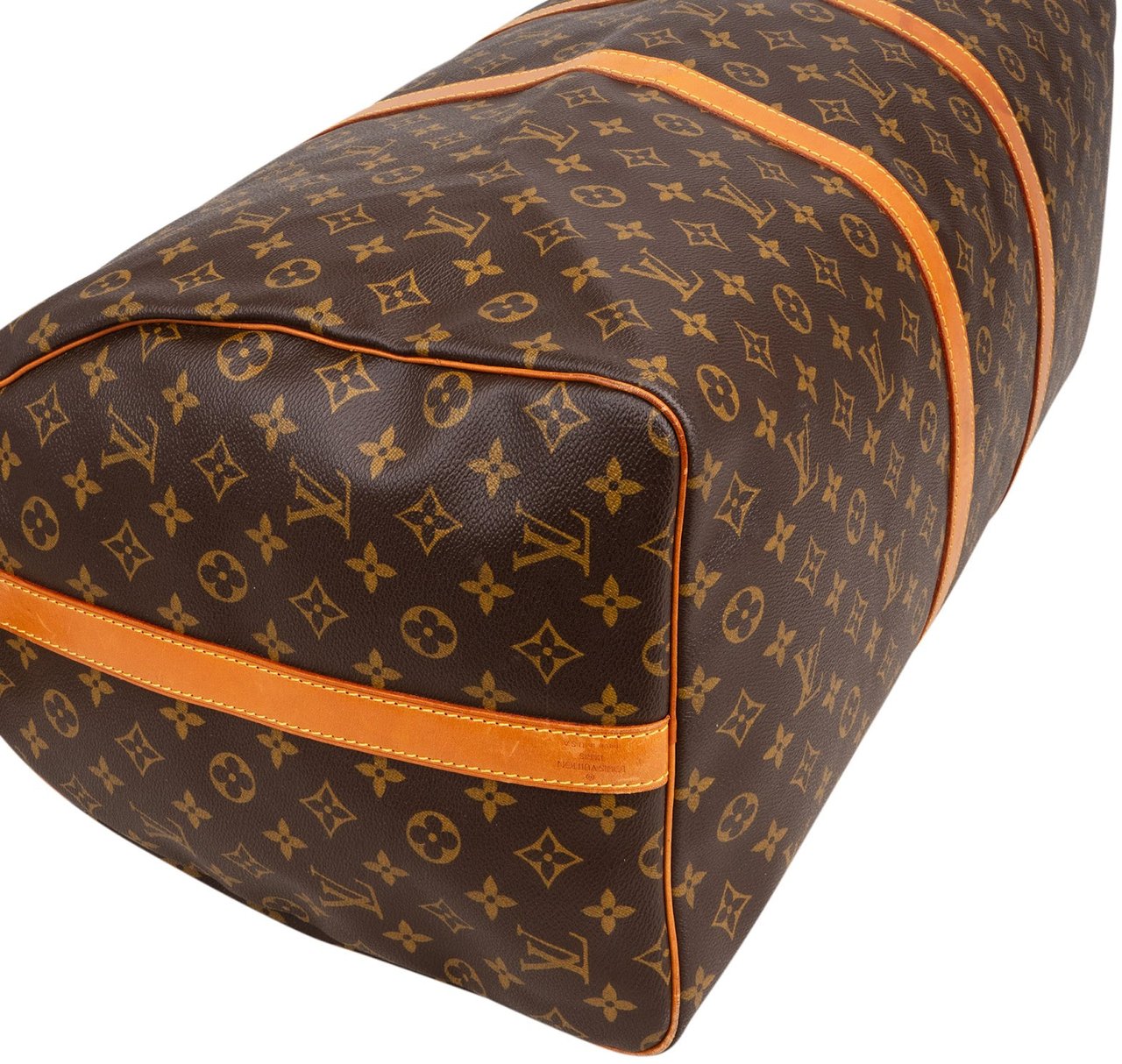 Louis Vuitton Monogram Canvas Keepall 60 Bandoulière Travel Bag Bruin
