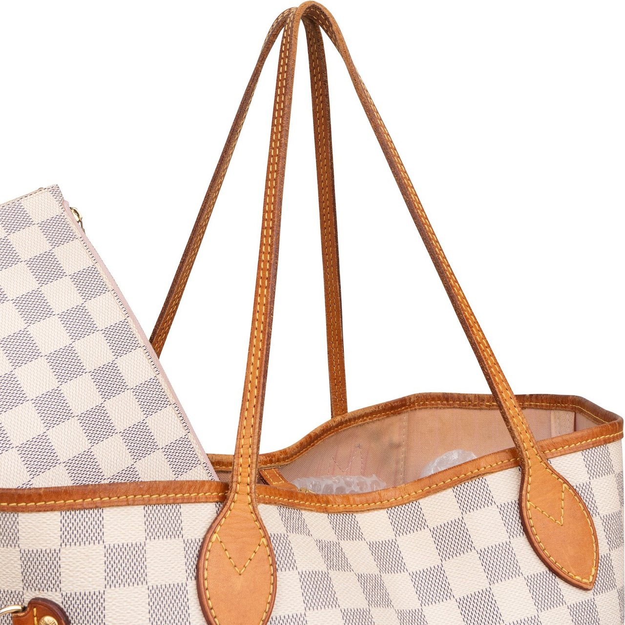 Louis Vuitton Monogram Damier Azur Canvas Neverfull MM Shoulder Bag Beige