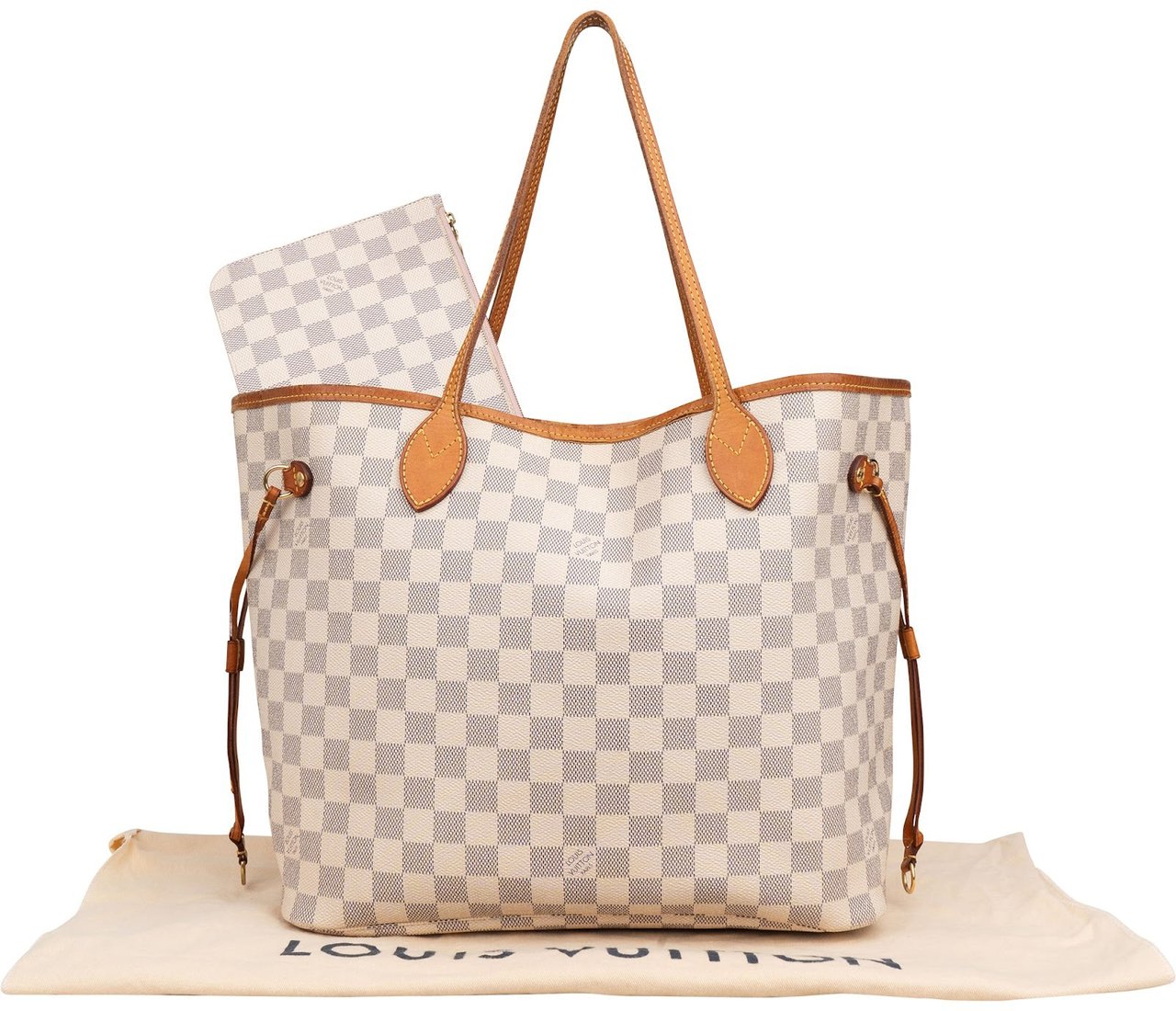 Louis Vuitton Monogram Damier Azur Canvas Neverfull MM Shoulder Bag Beige