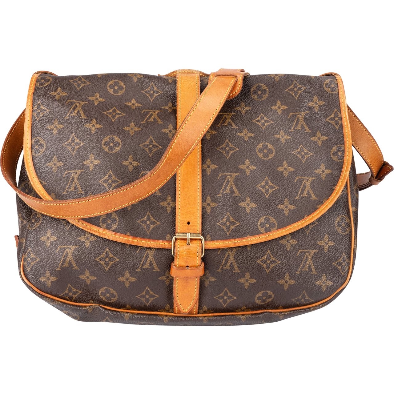 Louis Vuitton Louis Vuitton Canvas Monogram Saumur 35 Crossbody Bag Bruin