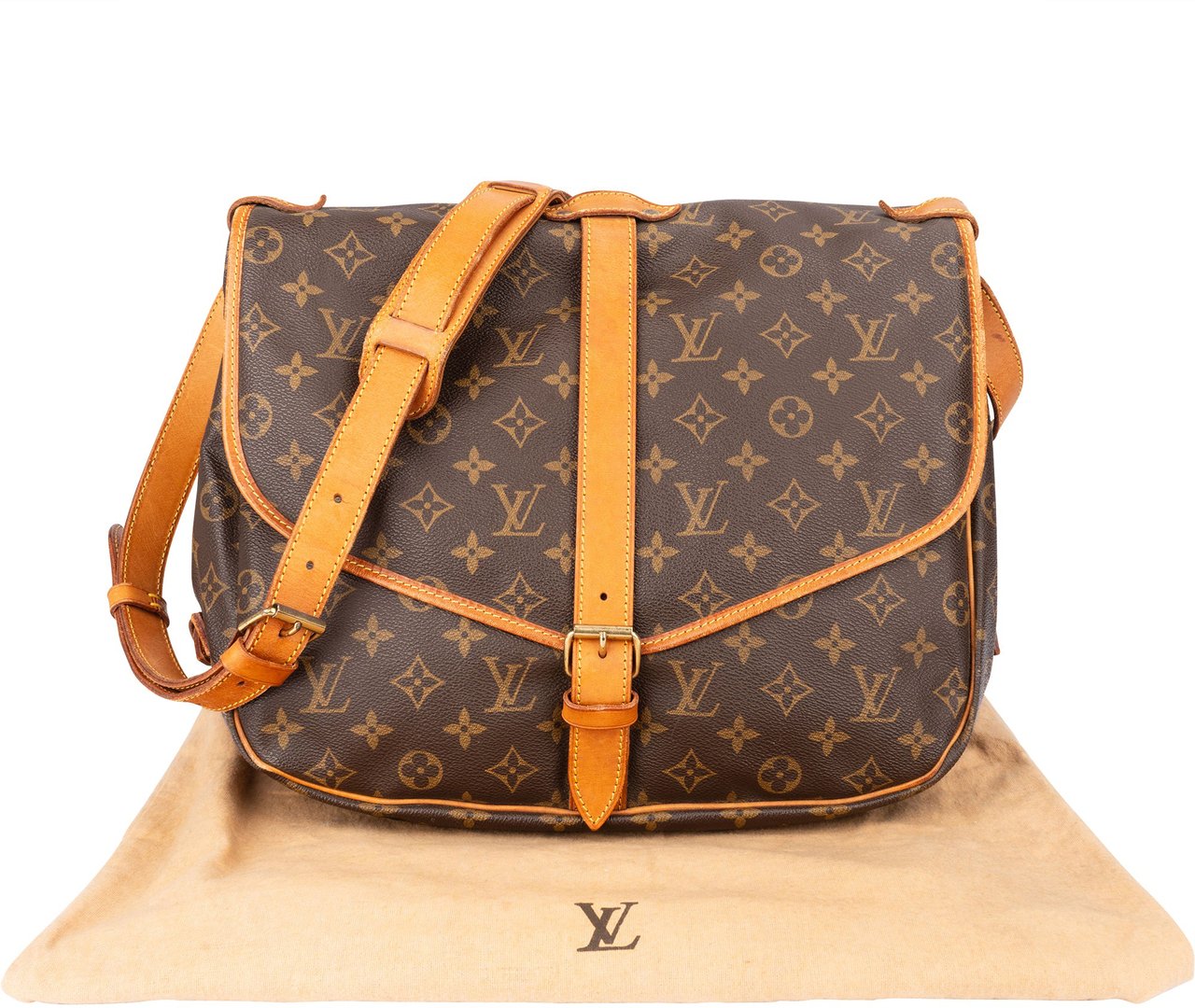 Louis Vuitton Louis Vuitton Canvas Monogram Saumur 35 Crossbody Bag Bruin