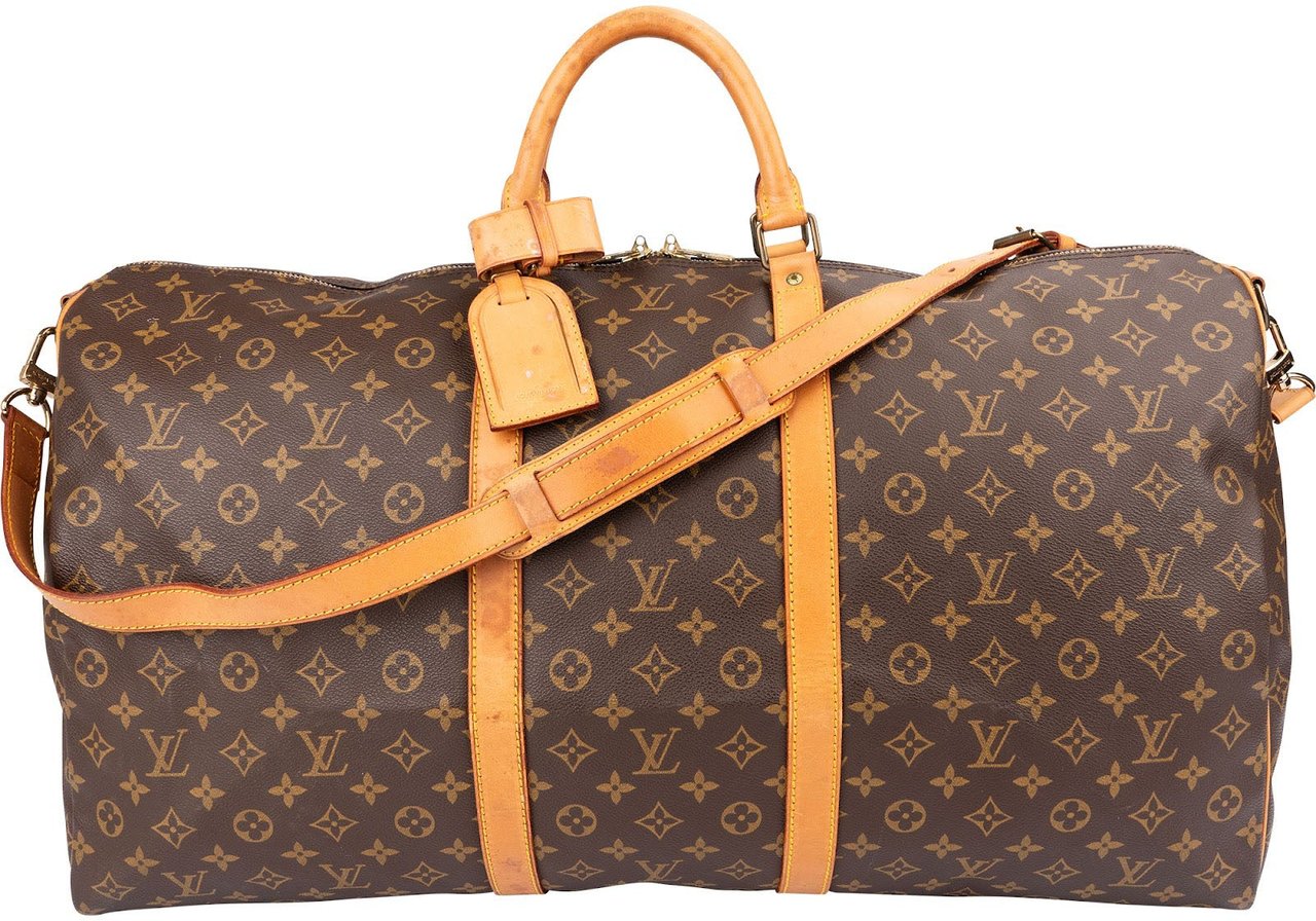 Louis Vuitton Monogram Canvas Keepall 60 Bandoulière Travel Bag Bruin
