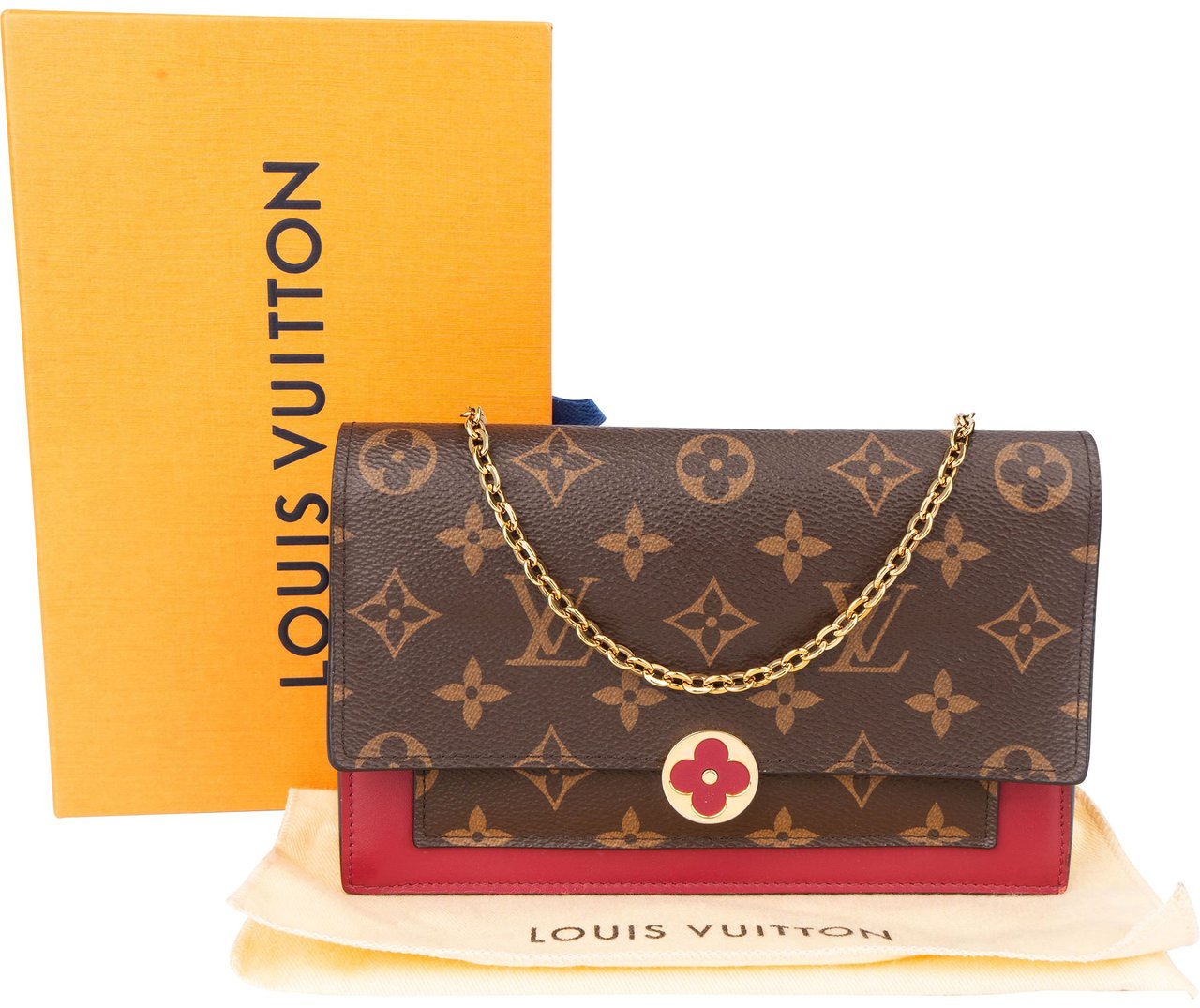 Louis Vuitton Canvas Monogram Flore Wallet On Chain Crossbody Bag Bruin