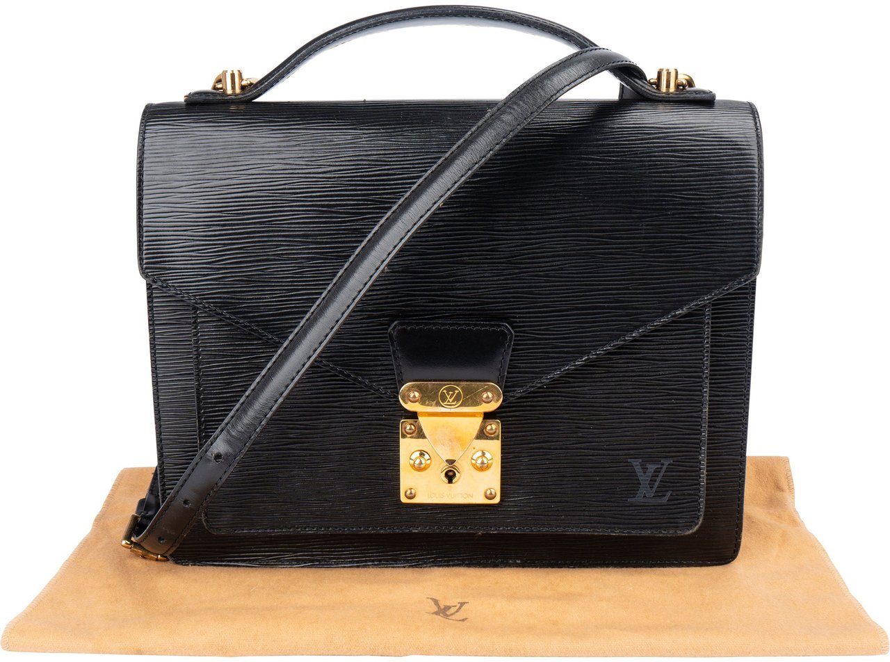 Louis Vuitton Louis Vuitton Noir Epi Leather Monceau Handbag Zwart