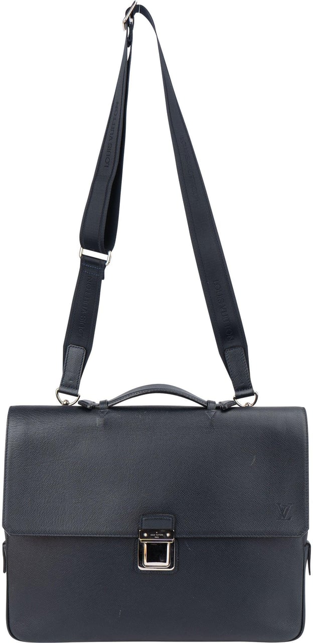 Louis Vuitton Louis Vuitton Bleu Taiga Leather Vassili PM Business Handbag Blauw