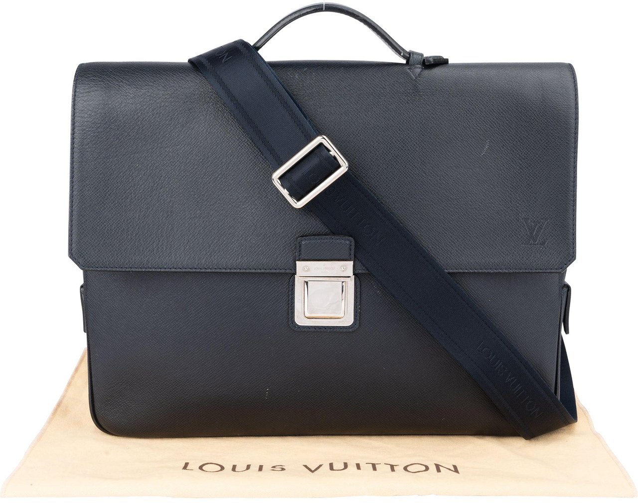 Louis Vuitton Louis Vuitton Bleu Taiga Leather Vassili PM Business Handbag Blauw