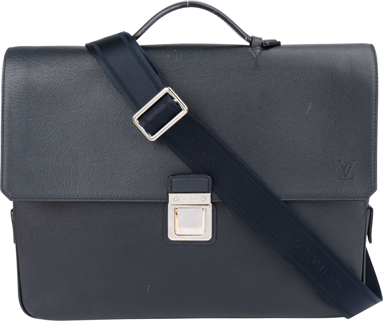 Louis Vuitton Louis Vuitton Bleu Taiga Leather Vassili PM Business Handbag Blauw