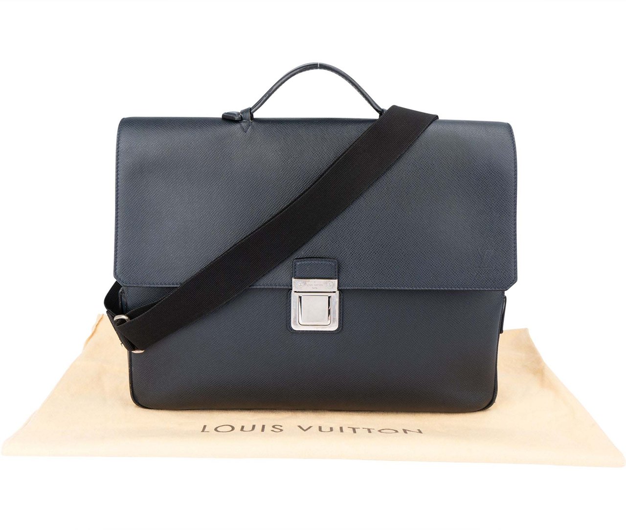 Louis Vuitton Blue Taiga Leather Vassili PM Business Handbag Blauw