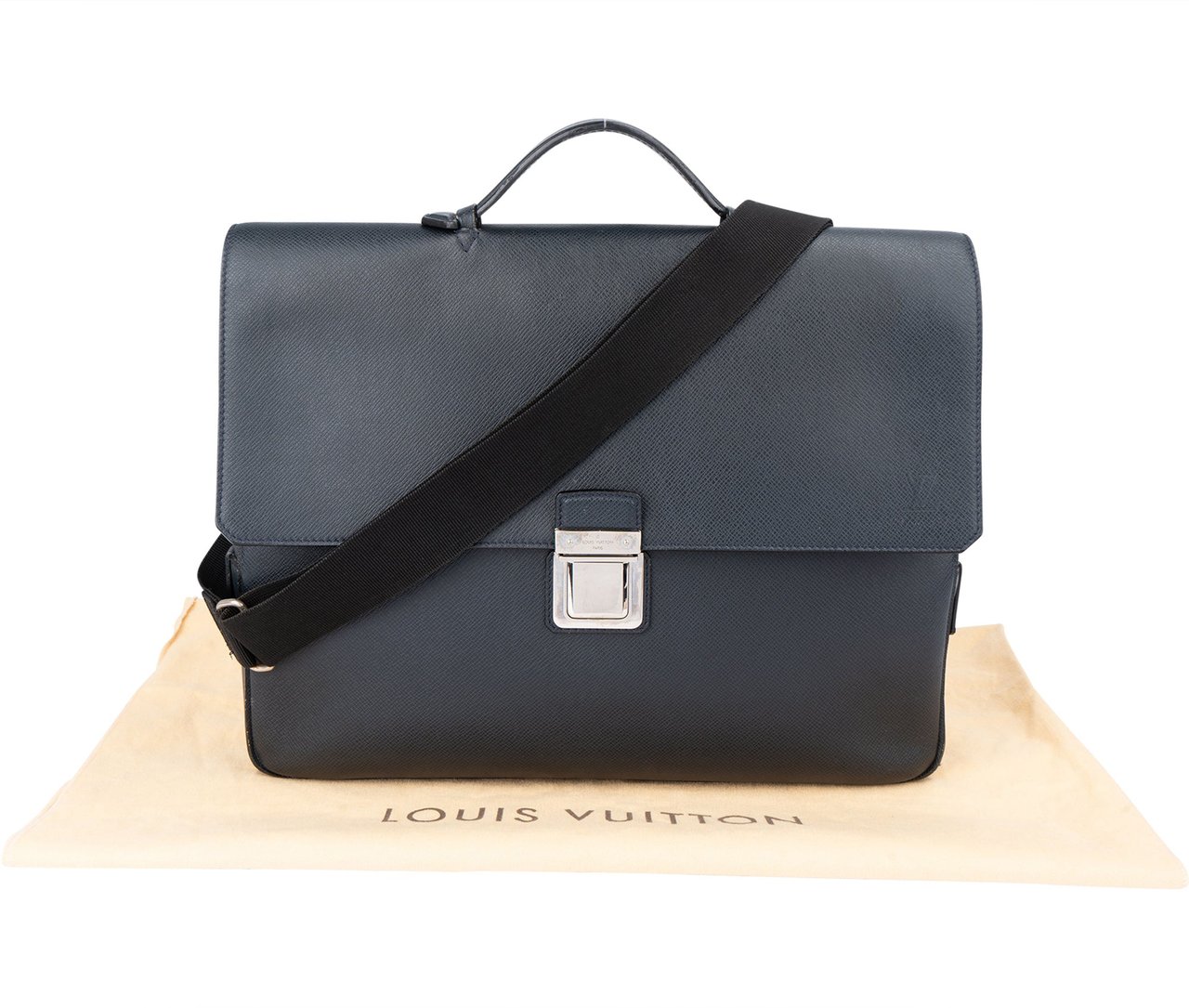 Louis Vuitton Louis Vuitton Blue Taiga Leather Vassili PM Business Handbag Blauw