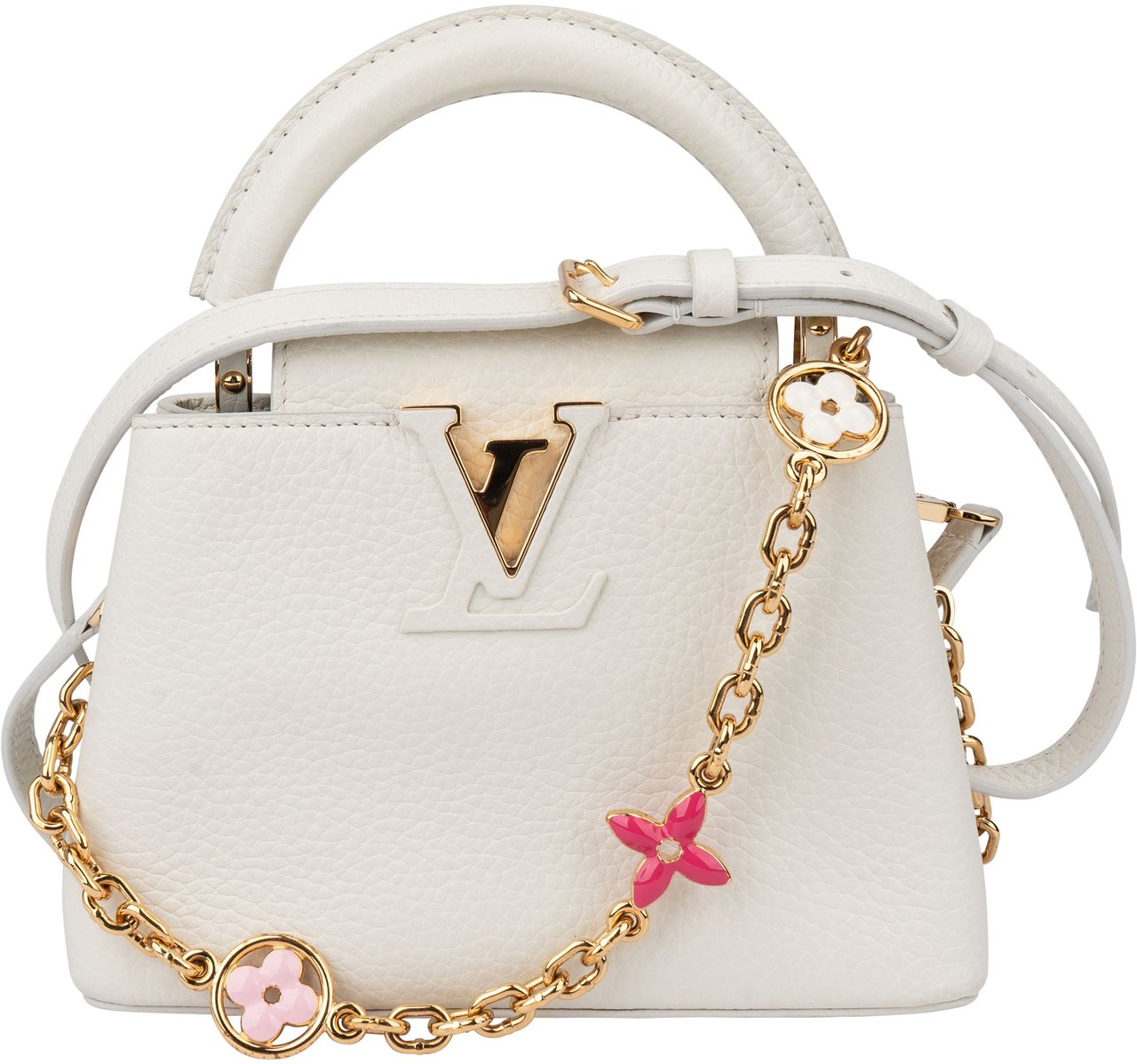 Louis Vuitton Louis Vuitton White Leather Capucines BB Handbag Wit