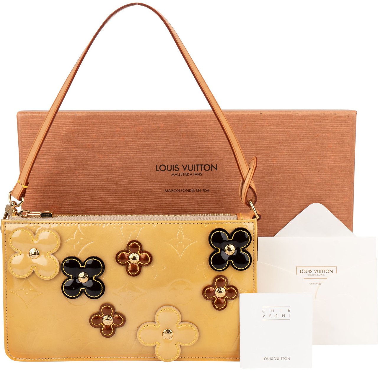 Louis Vuitton Louis Vuitton Limited Vernis Monogram Flower Lexington Pochette Handbag Geel