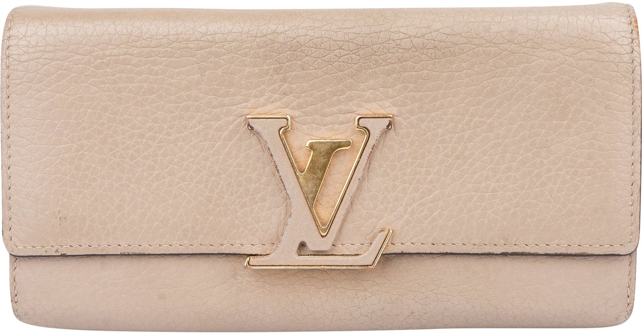 Louis Vuitton Louis Vuitton Taurillon Leather Capucines Wallet Beige