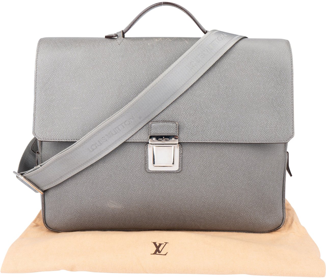 Louis Vuitton Grey Taiga Leather Vassili PM Business Handbag Donkergrijs