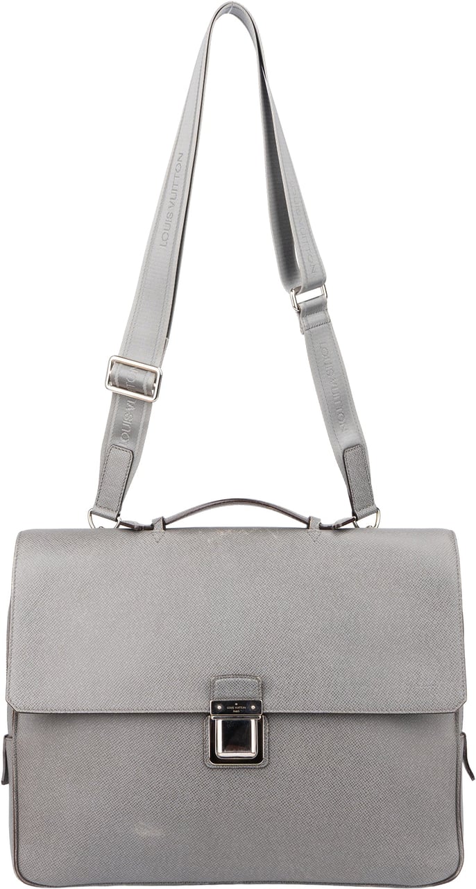 Louis Vuitton Grey Taiga Leather Vassili PM Business Handbag Donkergrijs