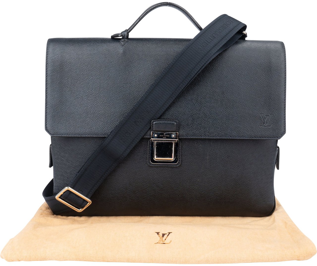 Louis Vuitton Louis Vuitton Bleu Taiga Leather Vassili PM Business Handbag Zwart