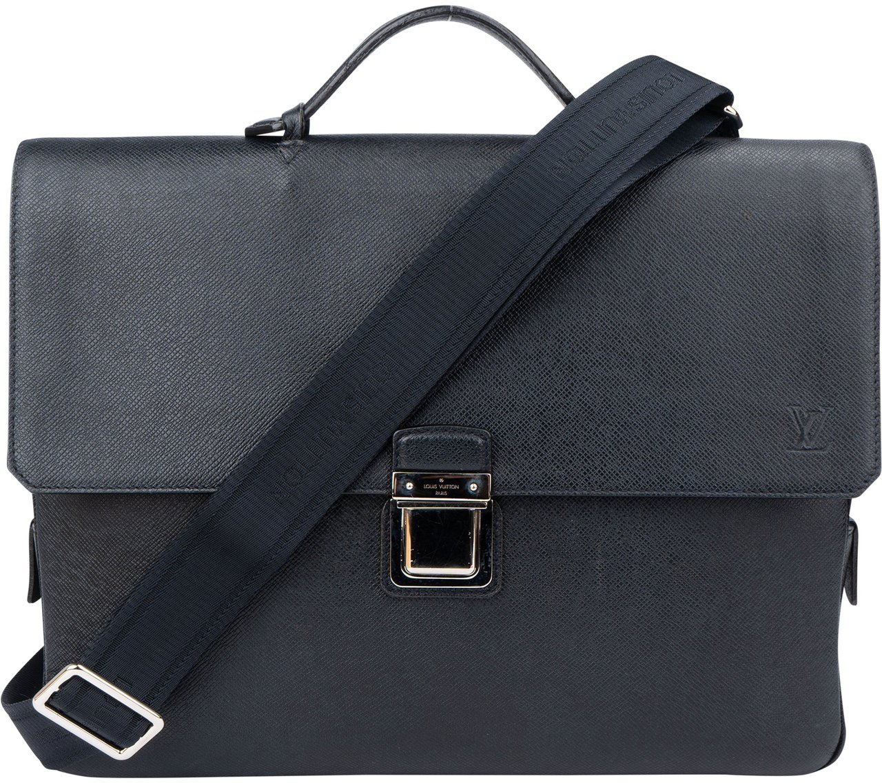 Louis Vuitton Louis Vuitton Bleu Taiga Leather Vassili PM Business Handbag Zwart