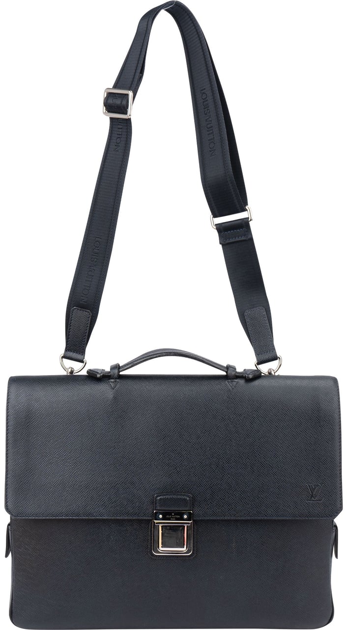 Louis Vuitton Louis Vuitton Bleu Taiga Leather Vassili PM Business Handbag Zwart
