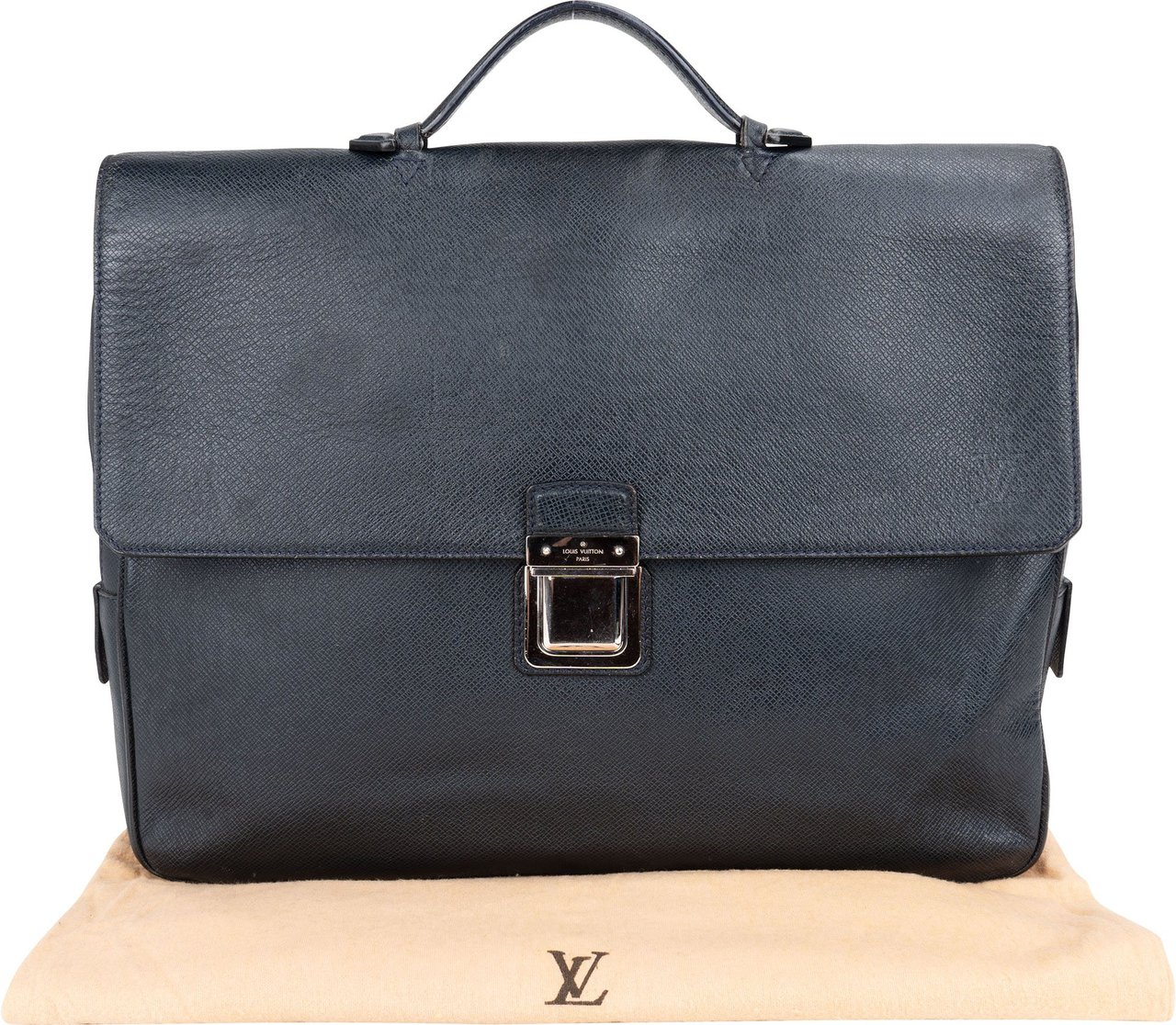 Louis Vuitton Louis Vuitton Bleu Taiga Leather Vassili PM Business Handbag Blauw