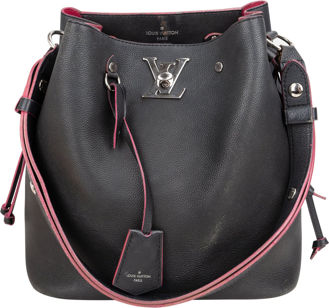 Louis Vuitton Black Leather Lockme Bucket Shoulder Bag Zwart
