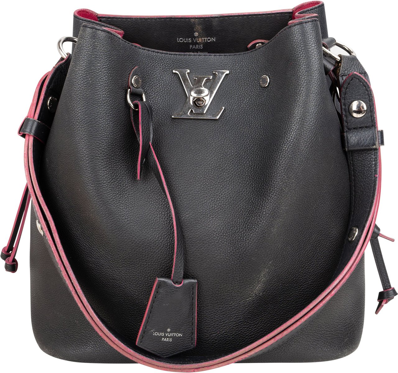 Louis Vuitton Louis Vuitton Black Leather Lockme Bucket Shoulder Bag Zwart