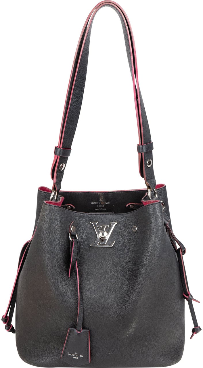 Louis Vuitton Black Leather Lockme Bucket Shoulder Bag Zwart