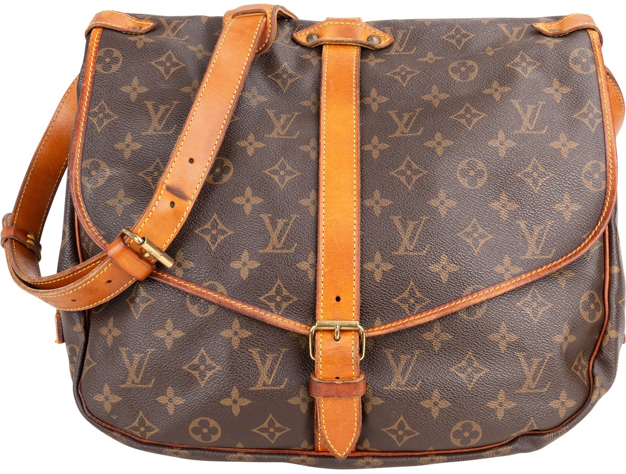 Louis Vuitton Louis Vuitton Canvas Monogram Saumur 35 Crossbody Bag Bruin