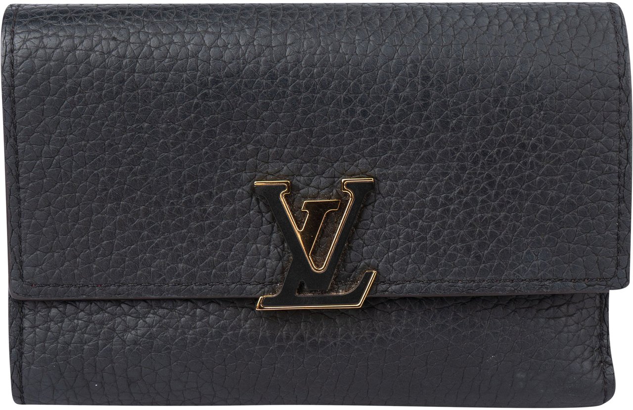 Louis Vuitton Louis Vuitton Taurillon Leather Compact Capucines Wallet Zwart
