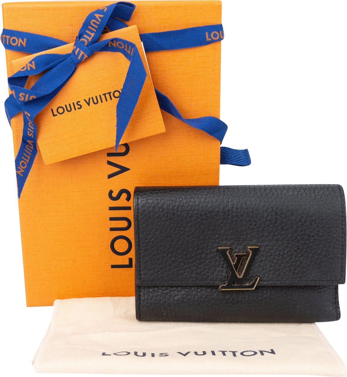 Louis Vuitton Louis Vuitton Taurillon Leather Compact Capucines Wallet Zwart