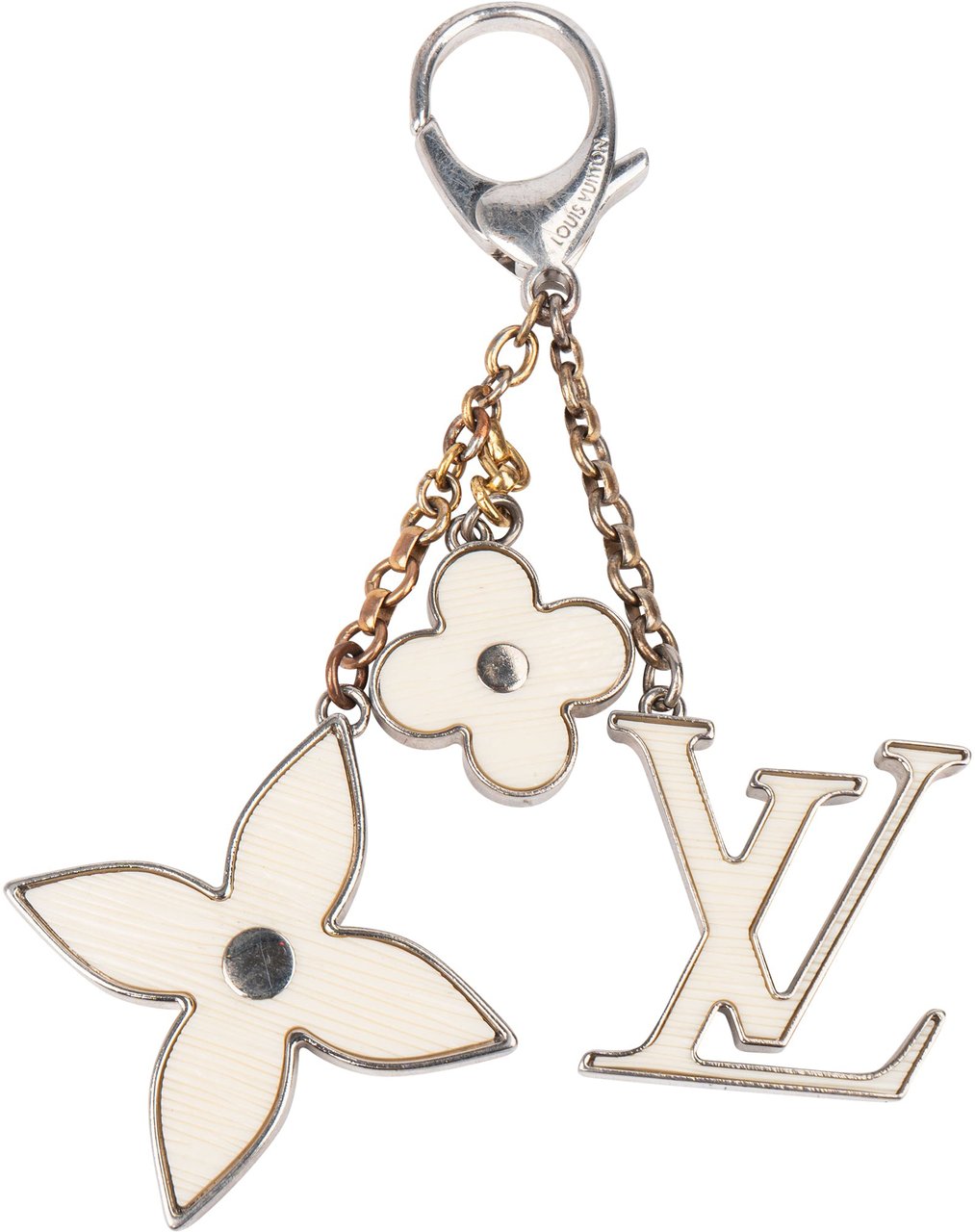 Louis Vuitton Louis Vuitton Silver Tone White Epi Flower Keychain Zilver