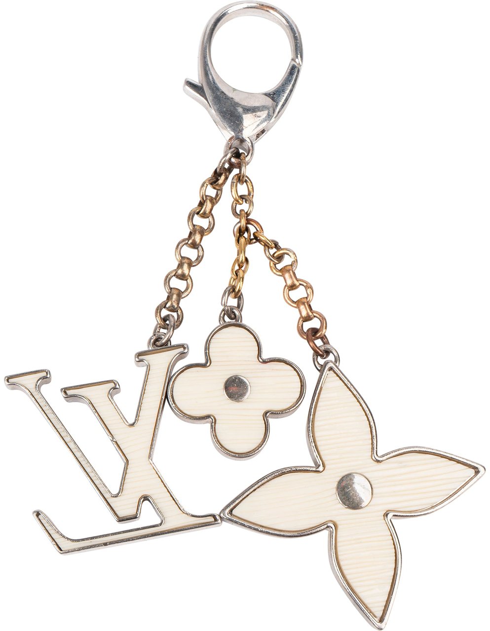 Louis Vuitton Louis Vuitton Silver Tone White Epi Flower Keychain Zilver