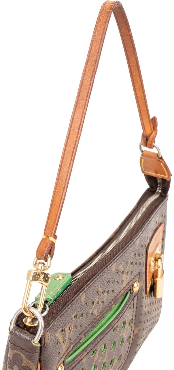 Louis Vuitton Limited Perforated Canvas Monogram Pochette Accessoire Handbag Bruin