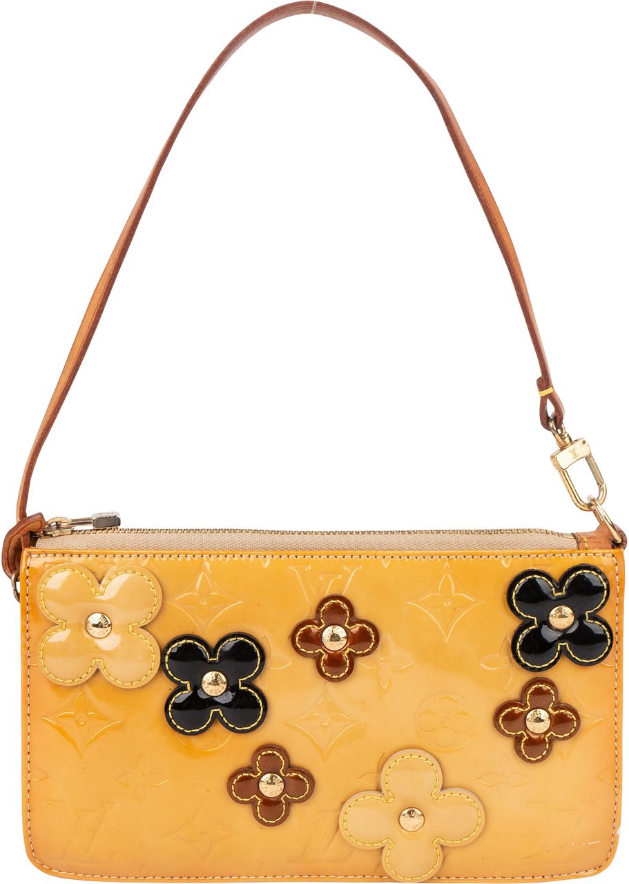Louis Vuitton Limited Flower Vernis Monogram Lexington Pochette Handbag Geel