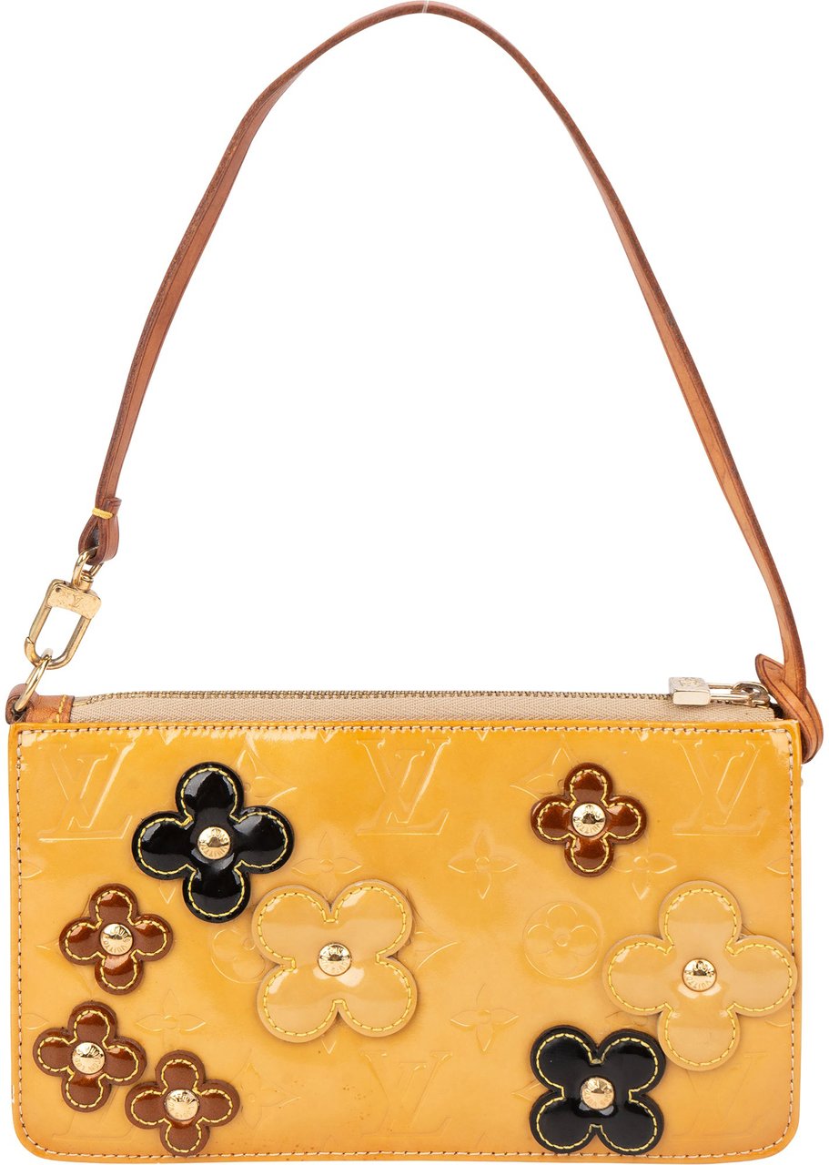Louis Vuitton Limited Flower Vernis Monogram Lexington Pochette Handbag Geel