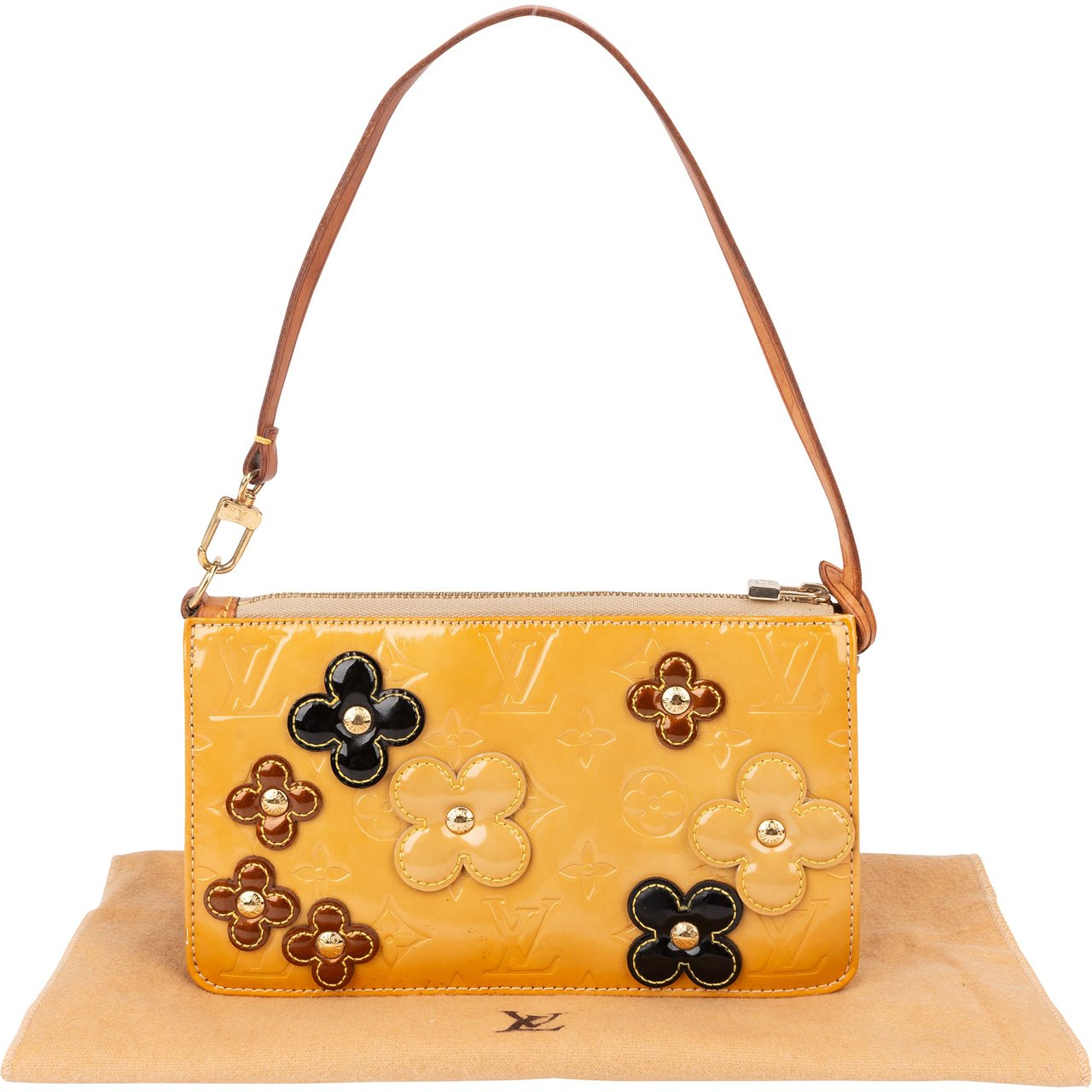 Louis Vuitton Limited Flower Vernis Monogram Lexington Pochette Handbag Geel