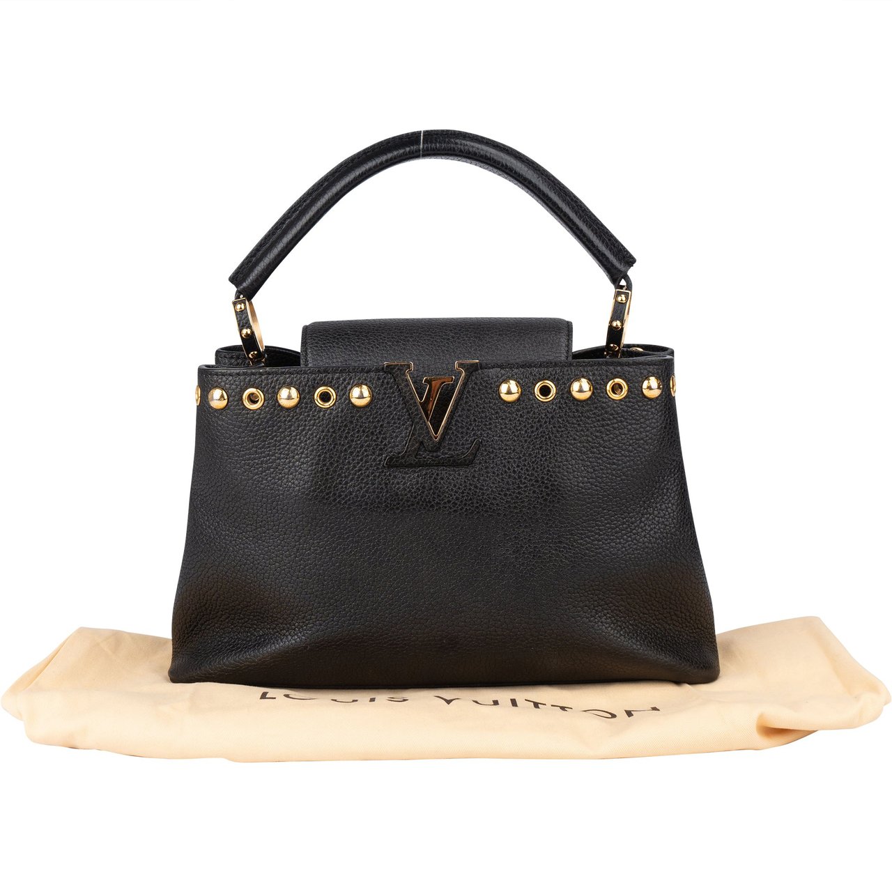 Louis Vuitton Noir Taurillon Pins Capucines PM Handbag Zwart