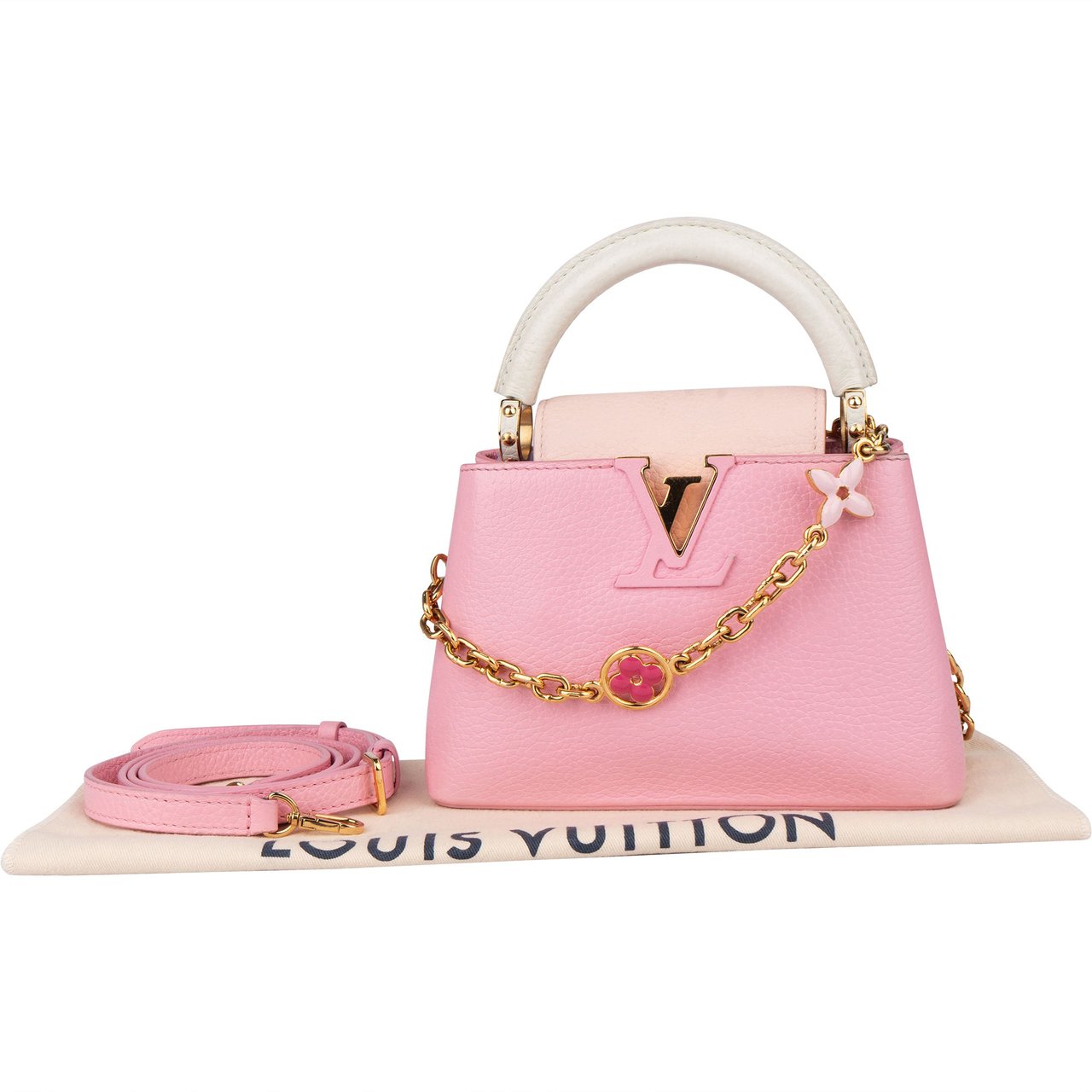 Louis Vuitton Louis Vuitton Bicolor Taurillon Flower Chain Mini Capucines Handbag Rood