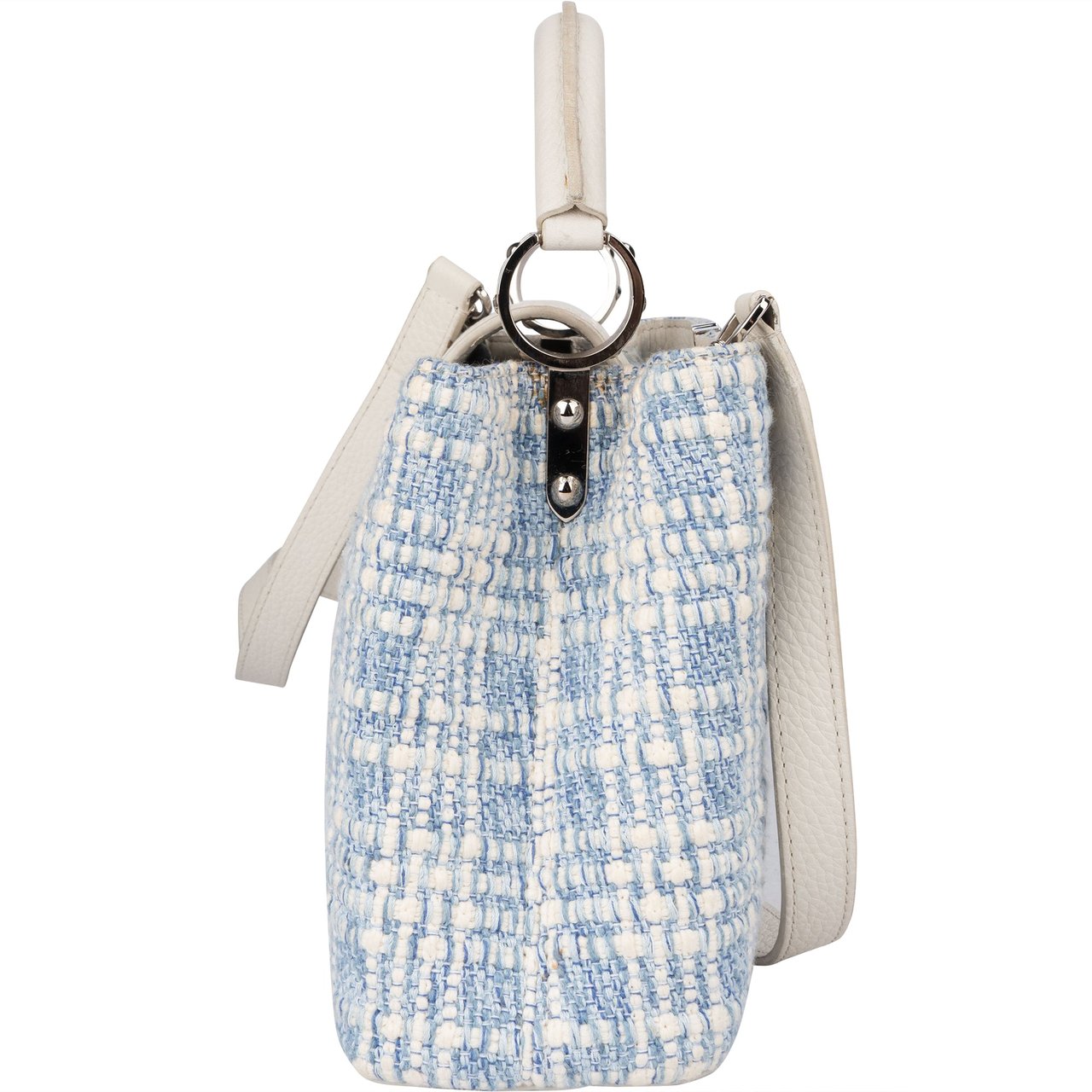 Louis Vuitton Bleu Blanco Tweed Capucines BB Handbag Blauw