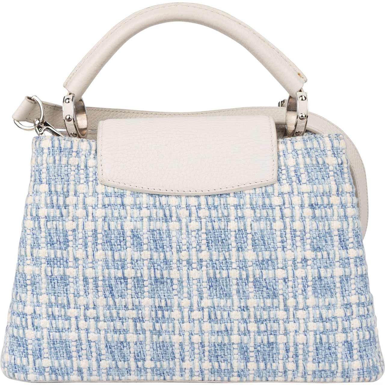 Louis Vuitton Bleu Blanco Tweed Capucines BB Handbag Blauw