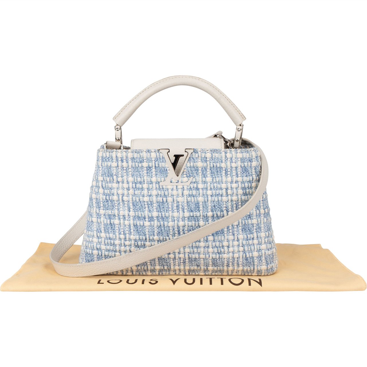 Louis Vuitton Louis Vuitton Bleu Blanco Tweed Capucines BB Handbag Blauw