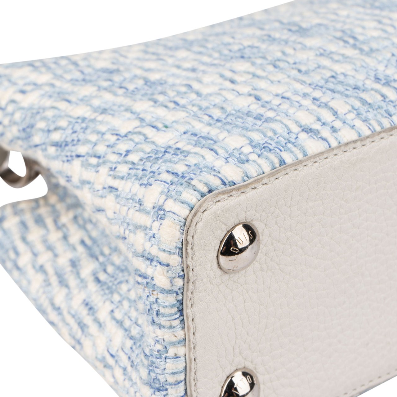 Louis Vuitton Bleu Blanco Tweed Capucines BB Handbag Blauw