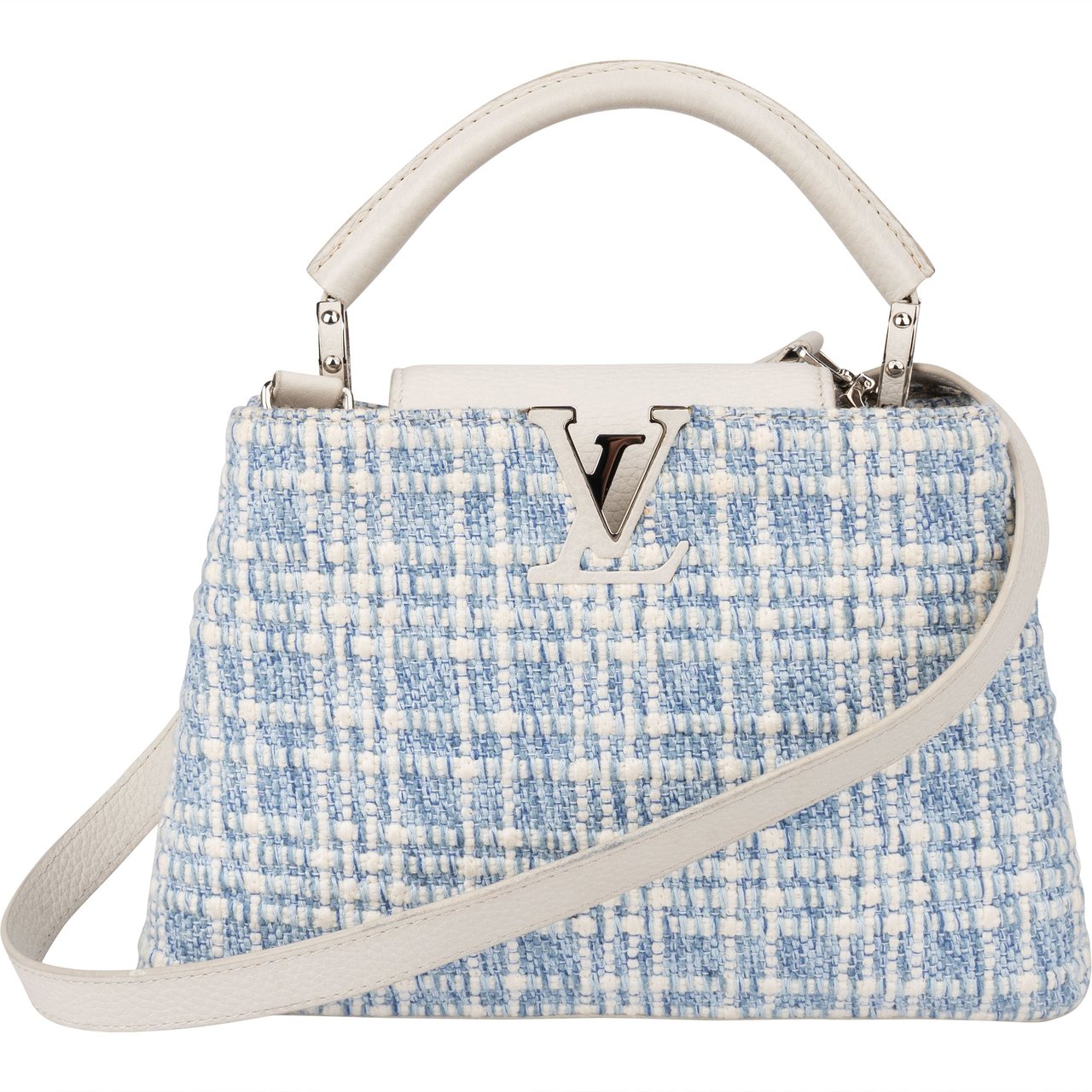 Louis Vuitton Louis Vuitton Bleu Blanco Tweed Capucines BB Handbag Blauw